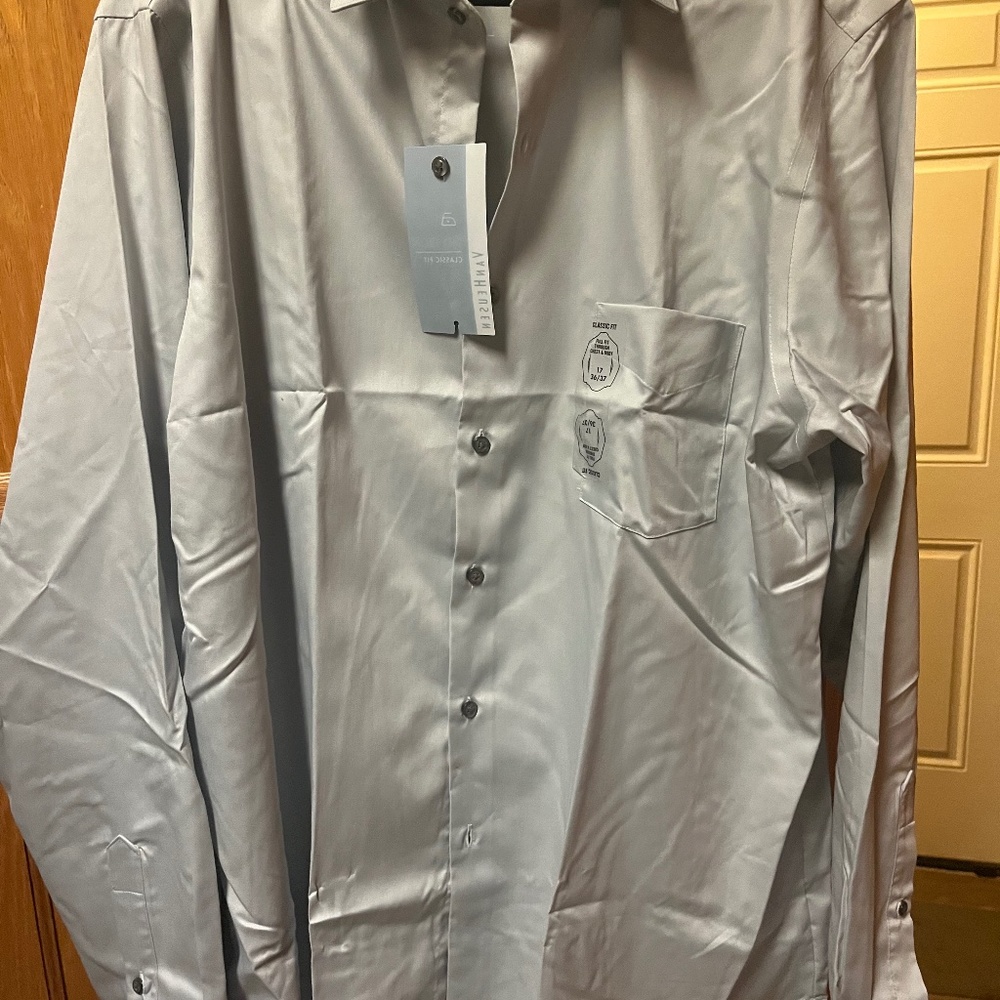 NWT Van Huesen Light Gray Button up oxford Mens XL